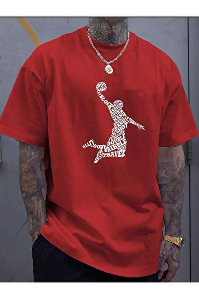 NO 601 Tricou roșu cu imprimeu supradimensionat pentru bărbați cu figurină de...