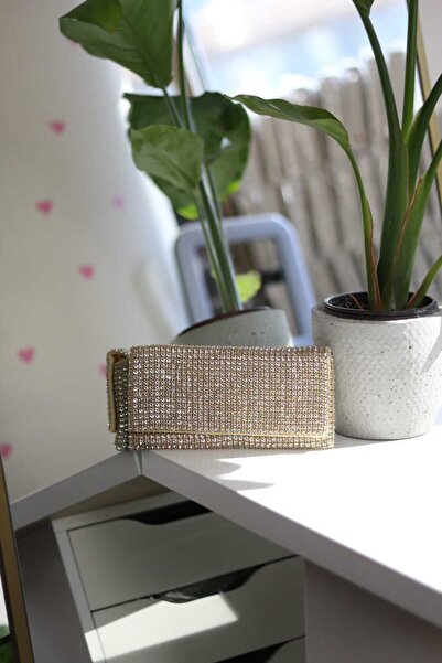 Moom Bag Kadın Gold Taş Dokuma Kapak Detaylı  Slim El Çantası