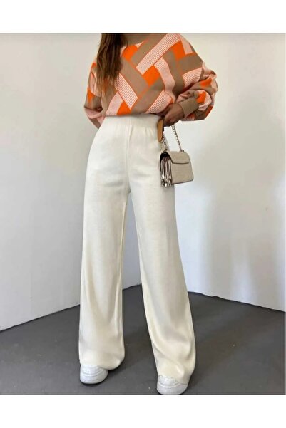 dgs dagıstanlı Kadın kışlık rahat kalıp bol paça comfort beli lastikli triko pantolon