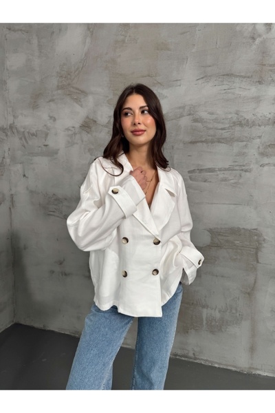 Elif Özbey Butik Ekru Apoletli Kısa Trenç