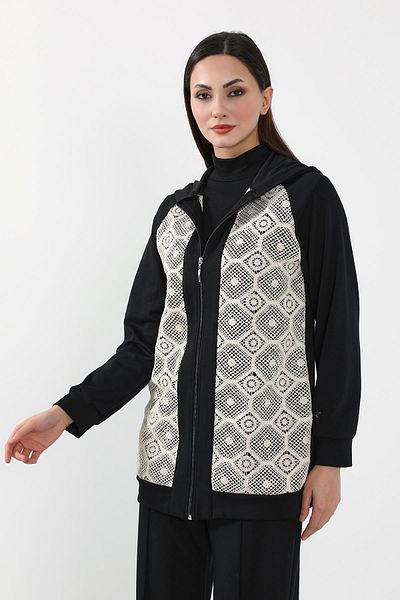 Aisha's Design Lace Detailed Zippered Hooded Cardigan Sweat,Sw-10