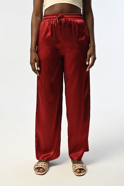 Orfeo Negro Women's Elastic Waist Bowl Color Bordo Straight Satin Pants