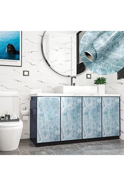 Skygo Mermer Desenli Masa Tezgah Mutfak Su Geçirmez Yapışkanlı Folyo Sticker Mavi 5x0,6m