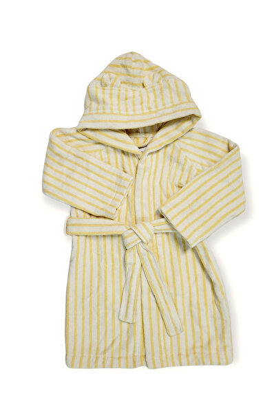 PAMUK HANIM منشفة حمام للأطفال من القطن للفتيات والأولاد والرضع - مخططة / أصفر