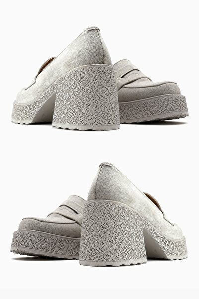 Limoya Boi Gri Süet Platformlu Günlük Kadın Ayakkabı