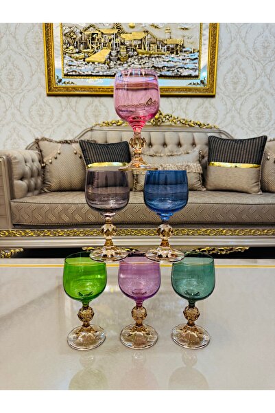 EVRA Bohemia Crystal 6 Renkli Çift Renk Kahve Yanı Su Bardağı m2