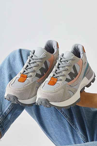 Limoya Bach Gri Süet Tekstil Detaylı Bağcıklı Kadın Sneakers