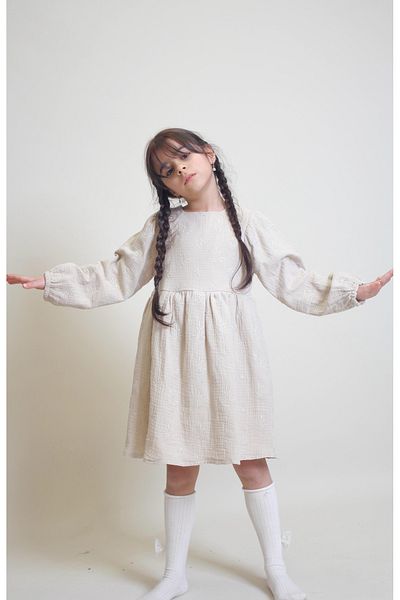 OZZY KİDS Girl's Muslin Fabric Dress with Embroidery Detail