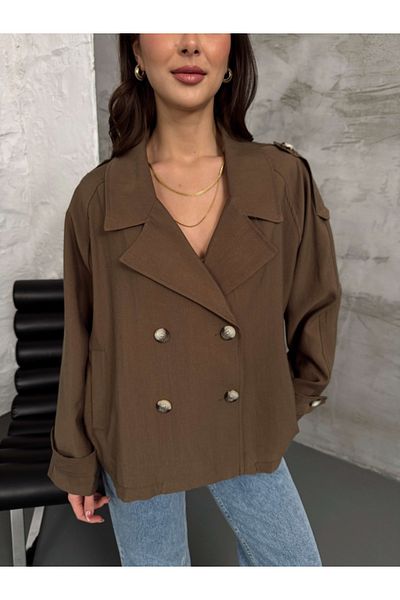 Elif Özbey Butik Brown Epaulette Short Trench