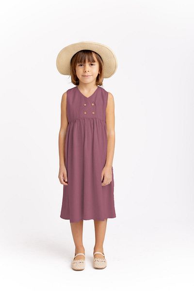 Oliven The Kid Girl's Dress - Front Four Buttons with Cutout Plum