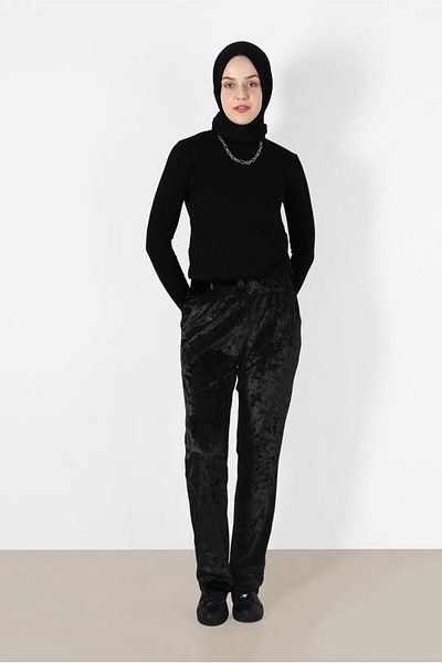 TRENDTESETTÜR Women's Black Velour Pants 7413
