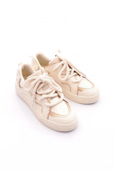 DGN Pantofi sport casual cu șireturi pentru femei, cu talpă groasă, auriu