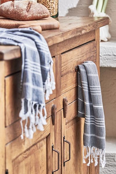 Vi’cotton Τραπεζομάντηλο Muslin Υφασμάτινο Γκρι Ριγέ, Runner 38 X 102 cm