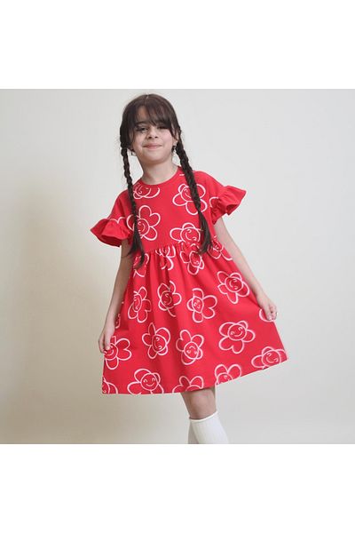 OZZY KİDS Girl's Sleeves Ruffle Detail Dress