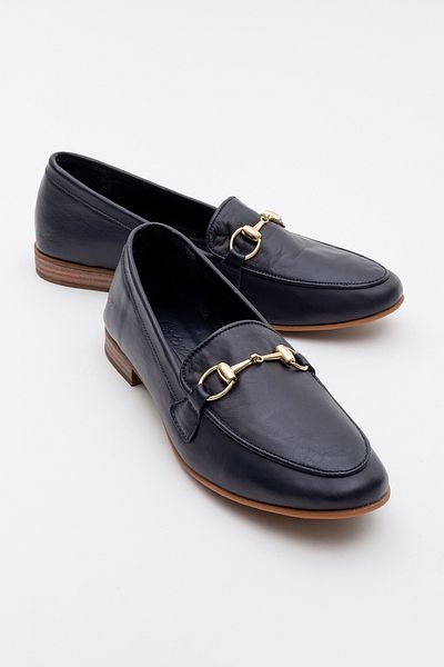 LuviShoes Дамски мокасини с катарама от естествена кожа TREXIE в тъмносини тонове