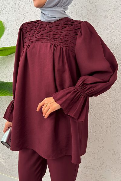 Salih Çelebi Μπροστινό Σετ Hijab 2257 - Claret Red