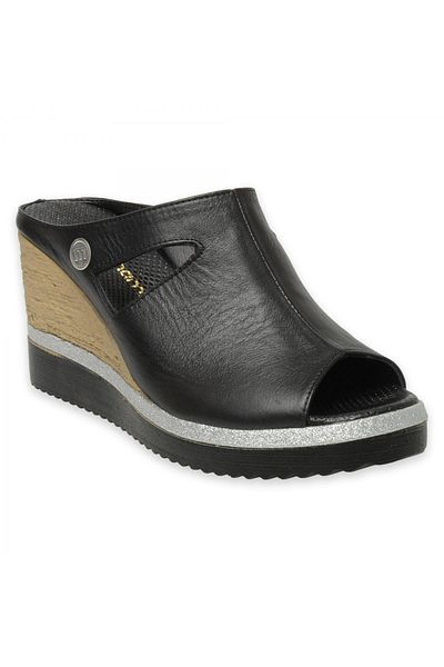 Mammamia D25Yt-1455Z Μαύρες γυναικείες παντόφλες Daily Wedge Heeled