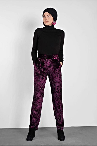 TRENDTESETTÜR Women's Plum Pocket Velvet Pants 7402