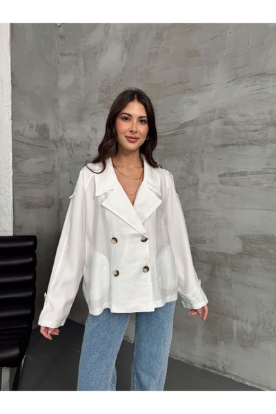 Elif Özbey Butik Ekru Apoletli Kısa Trenç