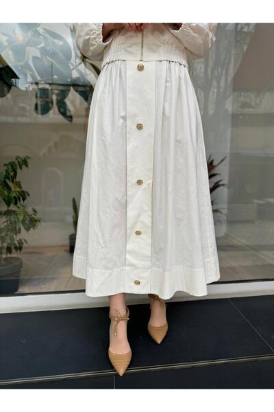 Venöve White Women's Skirt - Front Button