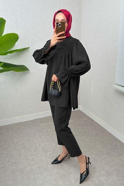 Salih Çelebi Μπροστινό Σετ Hijab 2257 - ΜΑΥΡΟ
