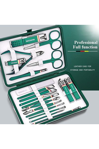 Zigver 19Pcs Green Manicure Set - Idea Packing, Stainless Tool Kits, Professional Foot & Face Care