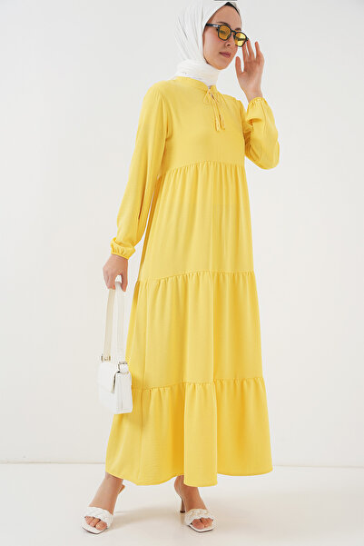 Bigdart 1627 Collar Lace-Up Hijab Dress - Lemon Yellow