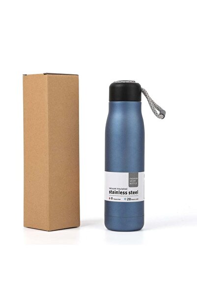 ALMUFARREJ Portable Insulated Kids Reusable Stainless Steel Water Bottle with Lid and Strap 550ml Blue