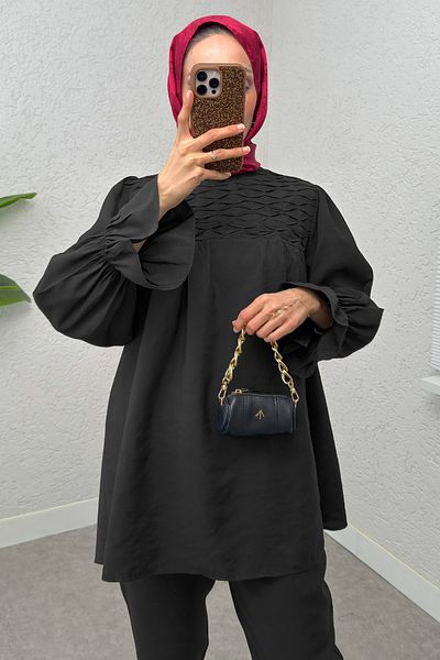 Salih Çelebi Μπροστινό Σετ Hijab 2257 - ΜΑΥΡΟ