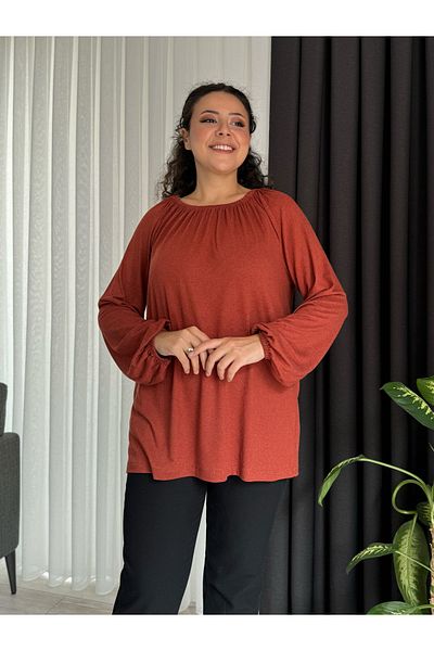 LİKRA Women's Large Size Madonna Collar Wool Viskose Bluz
