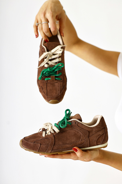 Limoya Hakiki Deri Sue Vizon Süet Çift Bağcıklı Sneakers