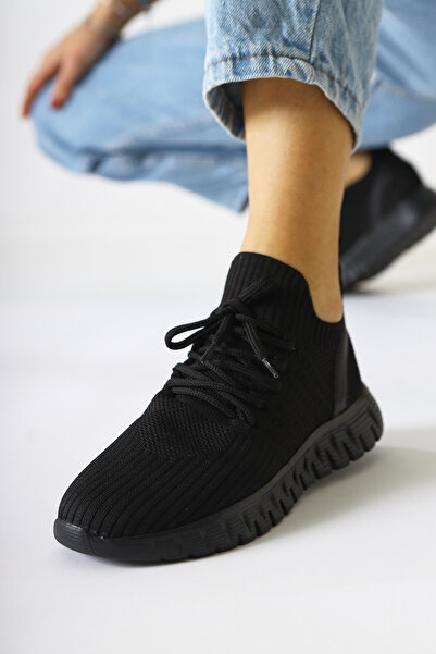 Limoya Astera Siyah Bağcıklı Örgü Kadın Spor Ayakkabı