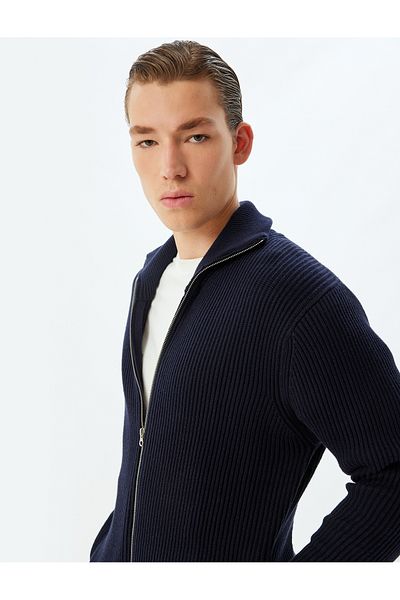 Koton Basic Knitwear Cardigan - Βαμβακερό με φερμουάρ και λεπτομέρεια τσέπης