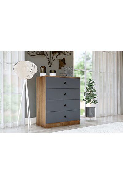 Vivense ALMİNA ŞİFONYER, 4 ÇEKMECELİ, GRİ CEVİZ