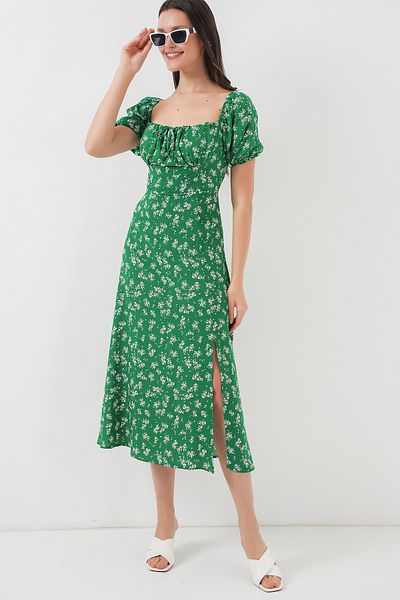 Bigdart 2387 Rochie cu detaliu cu fanta - Verde Smarald