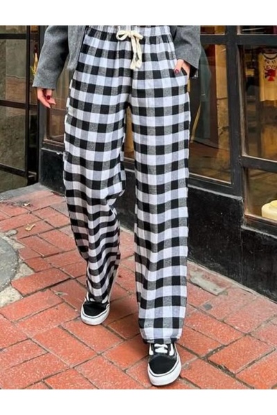 KOTOLOG Y2K Plaid Detail Side Pocket Baggy Sweatpants