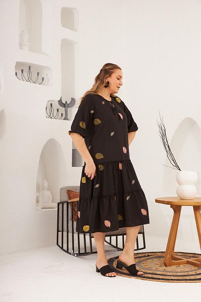 RMG Plus Size Black Dress - Collar and Embroidery Detail