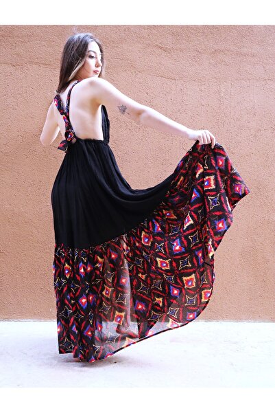 Su Koleksiyon Gazelle Boho Stil Çingene Elbise / Siyah