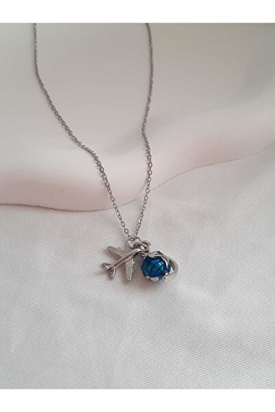 bijoux uniques Dünya Uçak Seyahat Tutkunu Çelik Charm Kolye