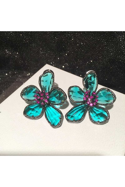 Choice أقراط 1 زوج أقراط زهرة الكريستال العصرية بروش خاتم مجوهرات للنساء الفت...