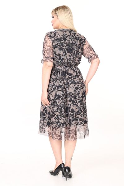 modayız Double Breasted Neckline Plus Size Short Sleeve Summer Dress 35C-2644