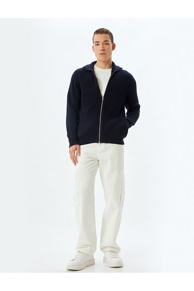 Koton Basic Knitwear Cardigan - Βαμβακερό με φερμουάρ και λεπτομέρεια τσέπης