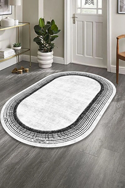 CAPPİO HALI Dijital Baskılı Makinada yıkanabilir Oval Salon Halısı Mutfak Hal...