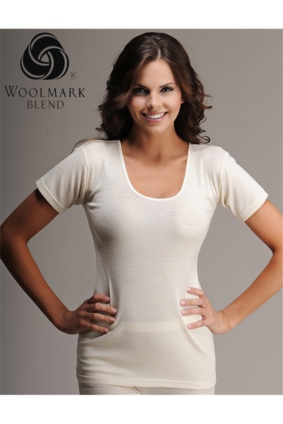 Hasyün 302 Ribbed Wool Κοντομάνικο Θερμικό -Κρέμα