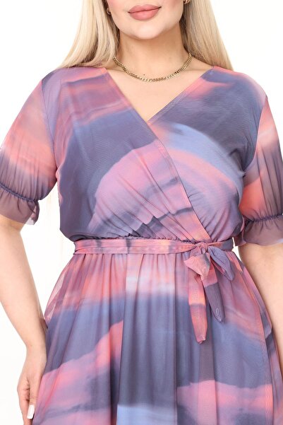 modayız Καλοκαιρινό φόρεμα με διπλό γιακά μεγάλου μεγέθους κοντομάνικο 41E-2645