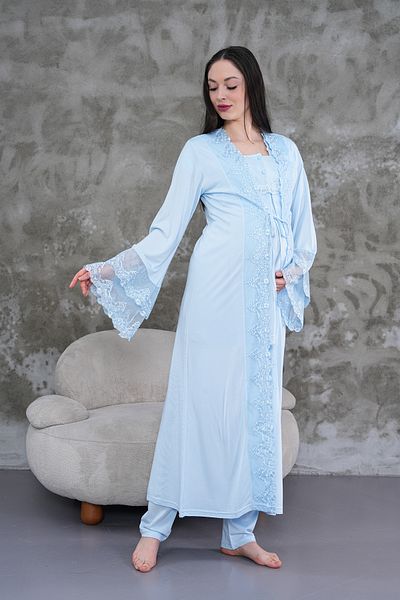 Lohussa Set de pijamale pentru femei, albastru, cu volan, din bumbac, cu design special, pentru maternitate