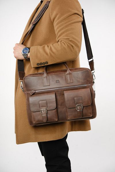 MFT Leather Design حقيبة كمبيوتر محمول من الجلد الطبيعي من لورين 2230