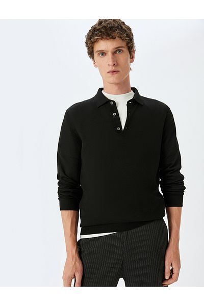 Koton Knitwear Sweater Polo Neck Basic Button Detail