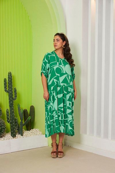 RMG Green Print Plus Size Dress