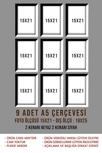 yhfoto 9 Pieces 15X21 Frames - 9 A5 Frames - Mdf Black-White Photo Frame